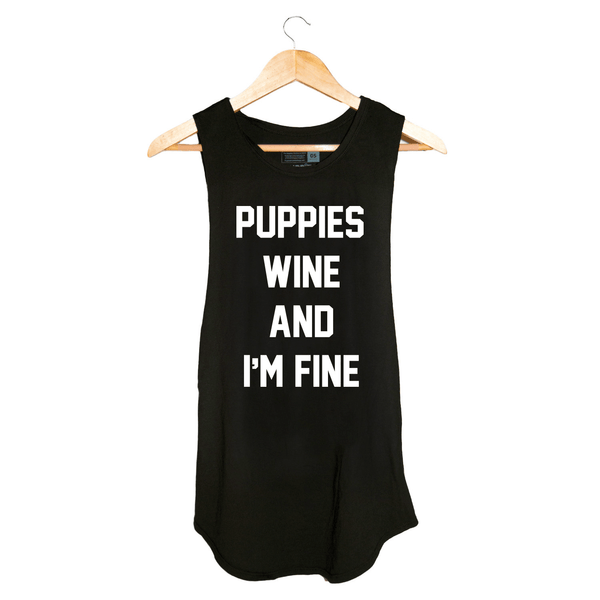 Puppies Wine & I'm Fine Women's Sleeveless Tank in black