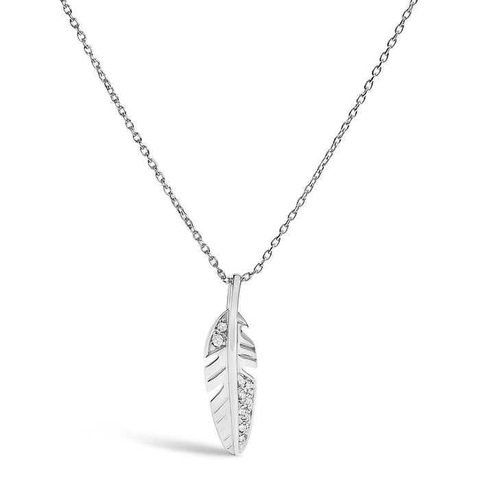 Diamond Accent Feather Pendant Necklace in 14K White Gold, photo 1