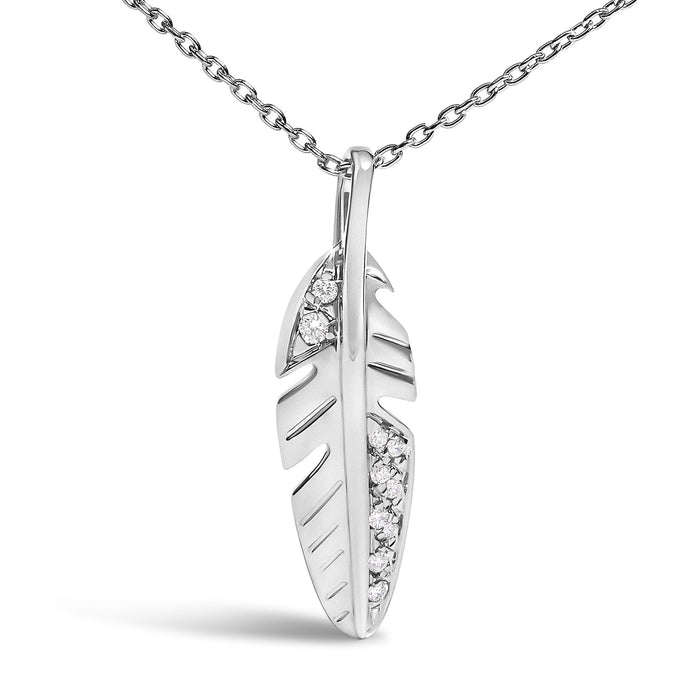 Diamond Accent Feather Pendant Necklace in 14K White Gold, photo 2