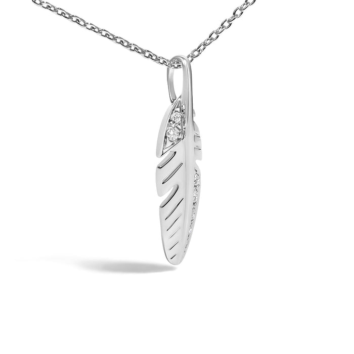 Diamond Accent Feather Pendant Necklace in 14K White Gold, photo 4