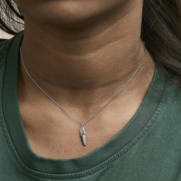 Diamond Accent Feather Pendant Necklace in 14K White Gold, photo 3