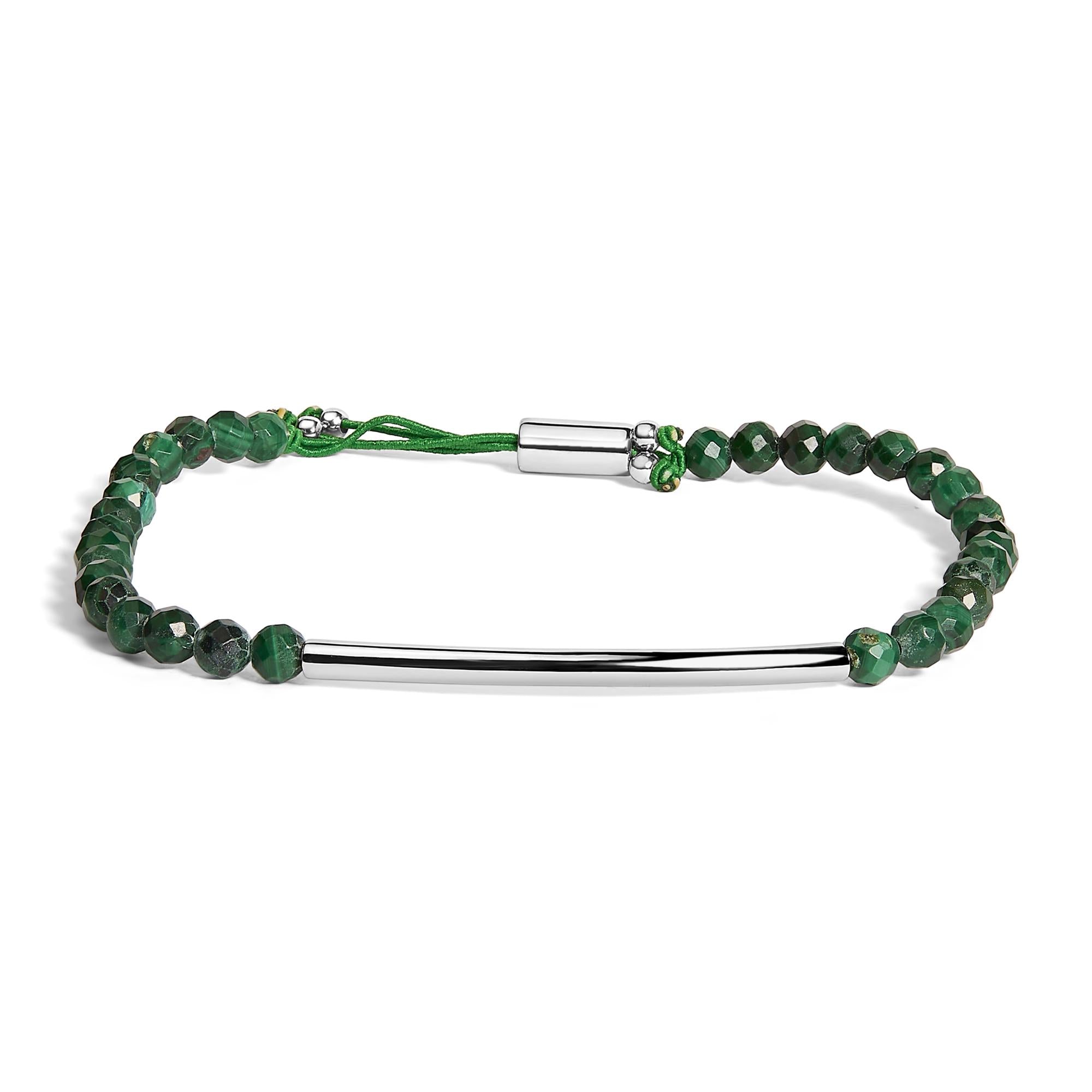 Pulsera de estaciones con cuentas de malaquita y cierre bolo en plata de ley, foto 1
