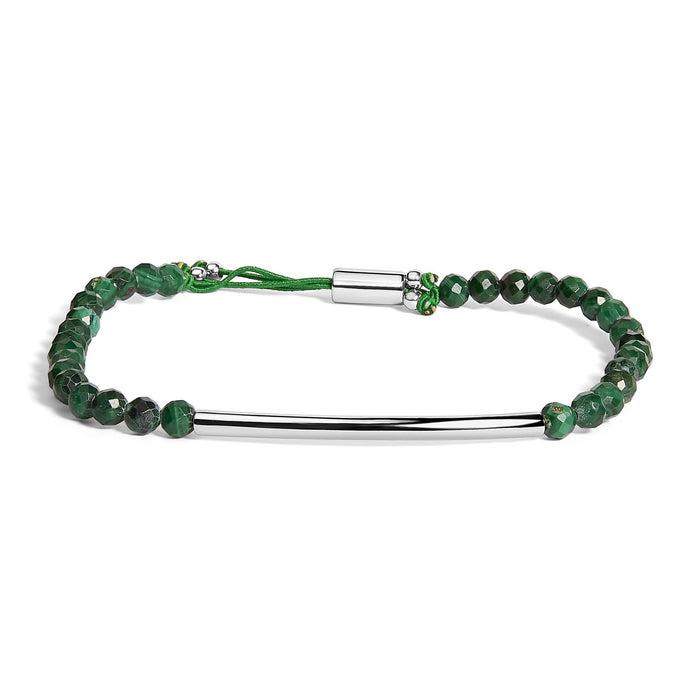 Pulsera de estaciones con cuentas de malaquita y cierre bolo en plata de ley, foto 1