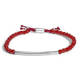 Pulsera de estaciones con cuentas de jaspe rojo y cierre bolo en plata de ley