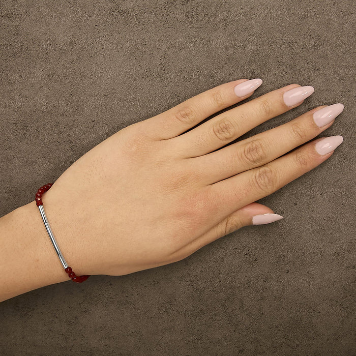 Pulsera de estaciones con cuentas de jaspe rojo y cierre bolo en plata de ley, foto 3