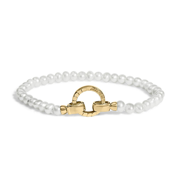 Cultured Pearl Infinity Lock Tennis Bracelet in 18K Yellow Gold Vermeil, photo 1