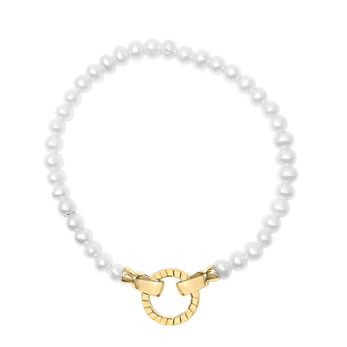 Pulsera tenis de perla cultivada con candado infinito en vermeil de oro amarillo de 18K, foto 4