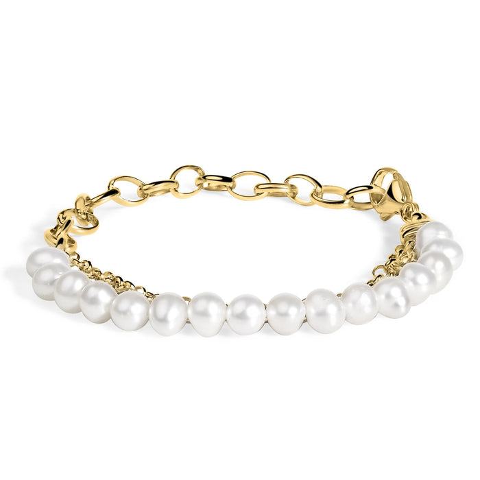 Pulsera de eslabones con estaciones de perla cultivada en vermeil de oro amarillo de 18K, foto 1