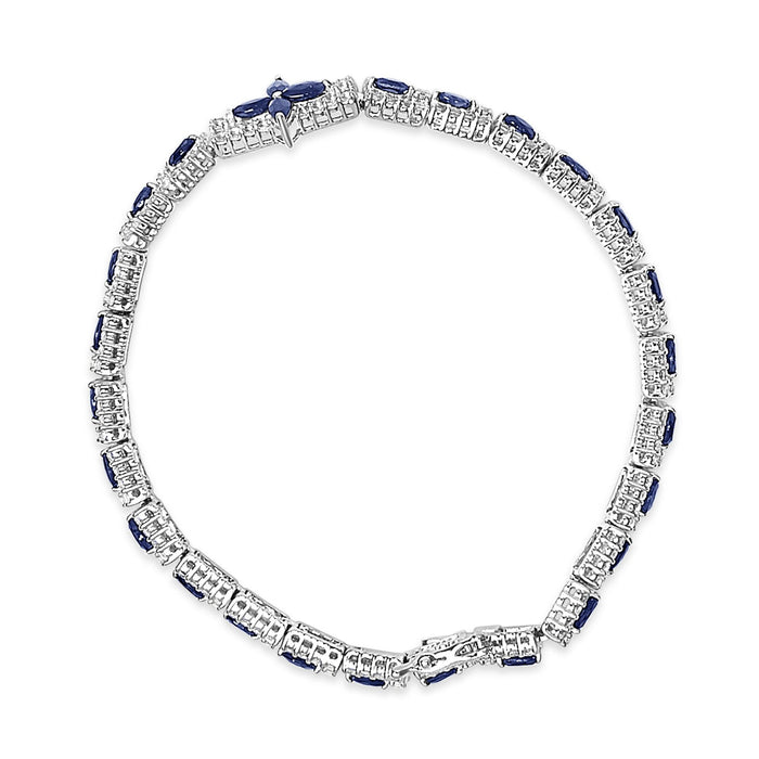 Pulsera de eslabones floral Art Déco con marquesas de zafiro azul oscuro y topacio en plata de ley, foto 3