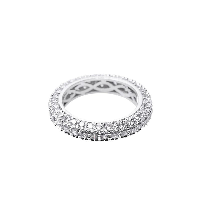 Anillo de banda abovedado con pavé de zirconias cúbicas redondas en latón bañado en rodio, foto 2