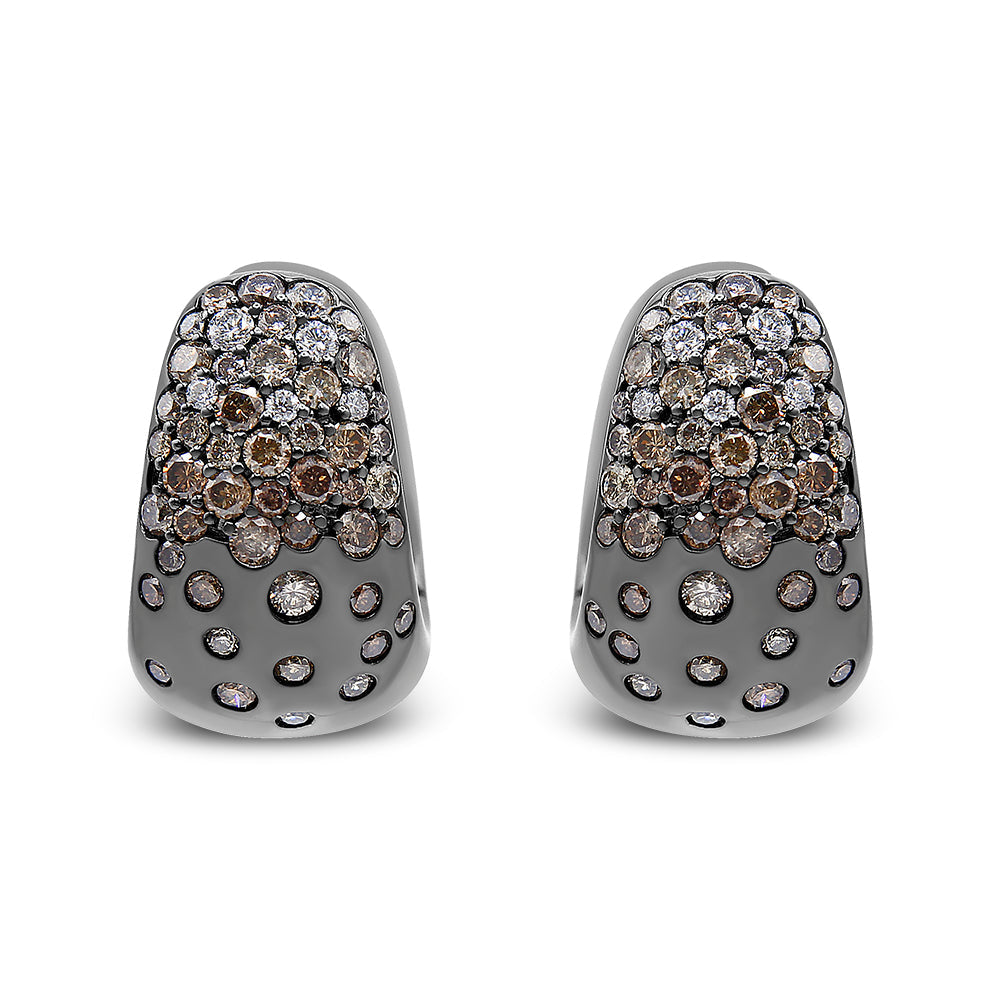 2 1/4 Ct. T.W. Black Rhodium over Prong and Bezel-Set White and Brown Diamond Huggy Hoop Earrings in 18K White Gold, photo 1