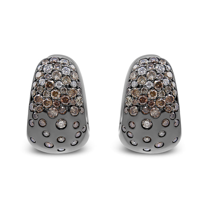 2 1/4 Ct. T.W. Black Rhodium over Prong and Bezel-Set White and Brown Diamond Huggy Hoop Earrings in 18K White Gold, photo 1