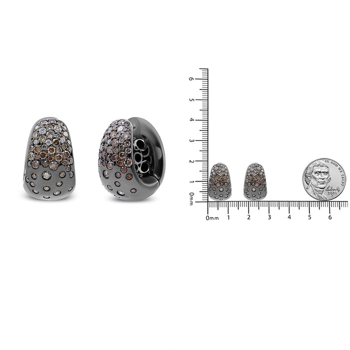 2 1/4 Ct. T.W. Black Rhodium over Prong and Bezel-Set White and Brown Diamond Huggy Hoop Earrings in 18K White Gold, photo 5