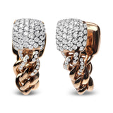 Aretes de aro Huggie de cadena cubana pavé con diamantes redondos de 3/4 ct. p.t. en oro rosa de 18K