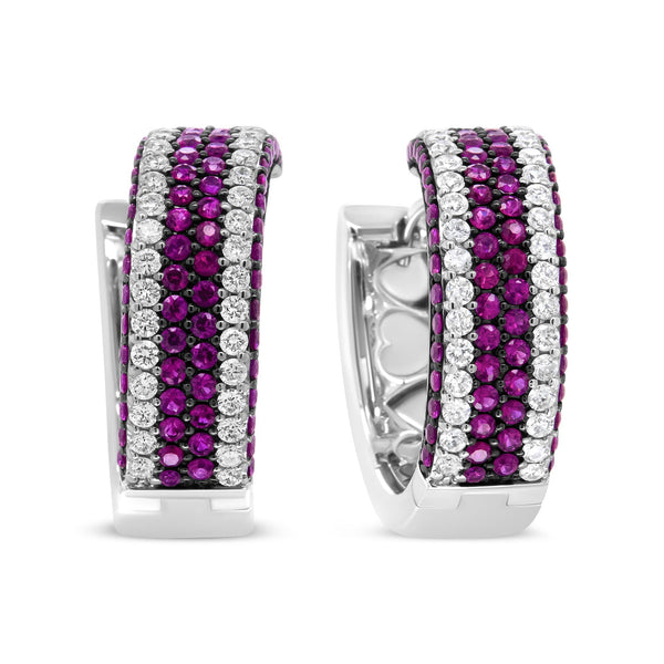 1 7/8 Ct. T.W. Diamond and 1mm Round Red Ruby Open Swish Hoop Earrings in 18K White Gold, photo 2
