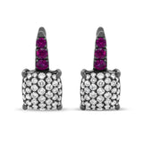 7/8 Ct. T.W. Black Rhodium Plated Round Diamond and Graduated Red Ruby Drop Earrings in 18K White Gold