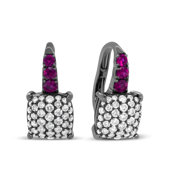 7/8 Ct. T.W. Black Rhodium Plated Round Diamond and Graduated Red Ruby Drop Earrings in 18K White Gold, photo 2