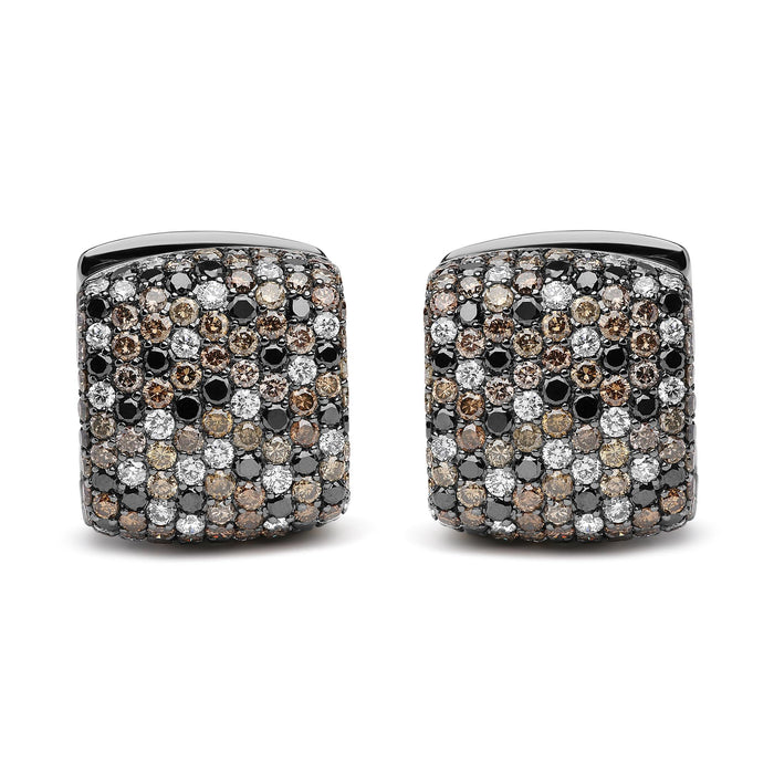 Aretes de aro Huggie cuadrados bañados en rodio negro con diamantes multicolor de 12 5/8 ct. p.t. en oro blanco de 18K, foto 1
