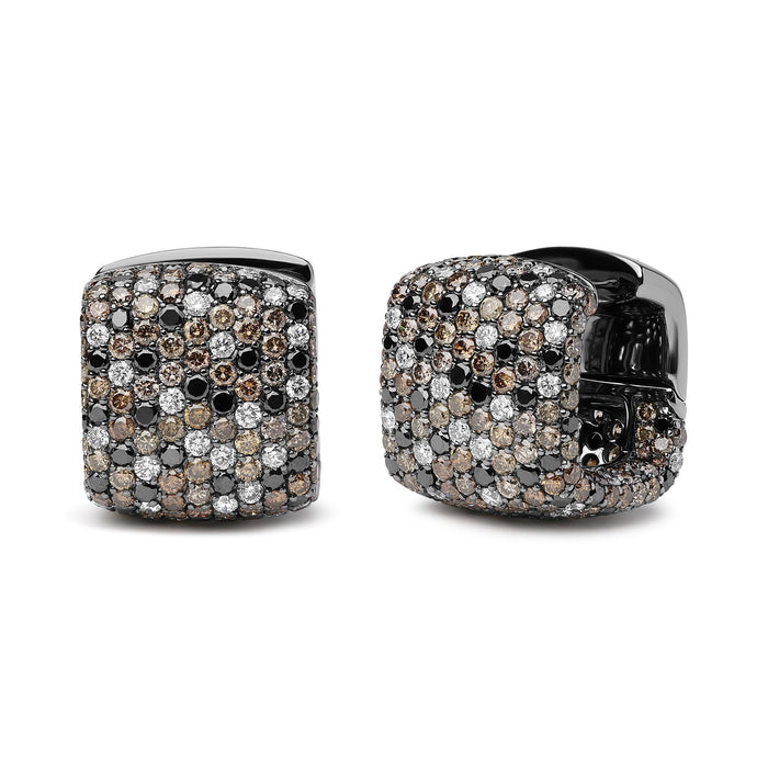 Aretes de aro Huggie cuadrados bañados en rodio negro con diamantes multicolor de 12 5/8 ct. p.t. en oro blanco de 18K, foto 2