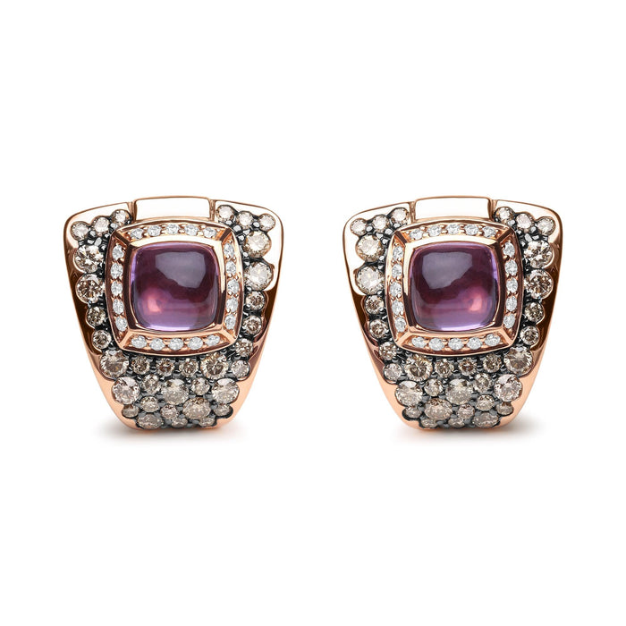 1 1/2 Ct. T.W. White and Treated Brown Diamond and 7mm Purple Amethyst Geometric Stud Earrings in 18K Rose Gold, photo 1