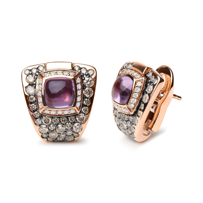 1 1/2 Ct. T.W. White and Treated Brown Diamond and 7mm Purple Amethyst Geometric Stud Earrings in 18K Rose Gold, photo 2