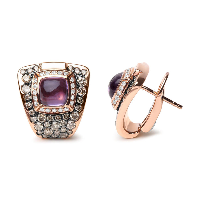1 1/2 Ct. T.W. White and Treated Brown Diamond and 7mm Purple Amethyst Geometric Stud Earrings in 18K Rose Gold, photo 4