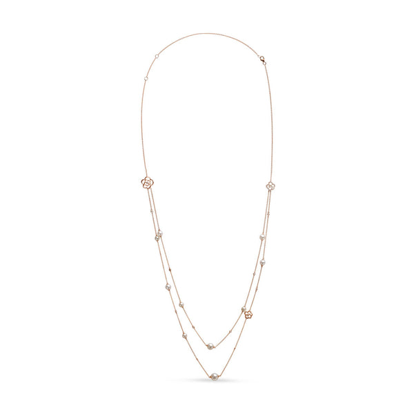 1/2 Ct. T.W. Diamond and Freshwater Cultured Pearl Double Strand Station Necklace in 18K Rose Gold, photo 1