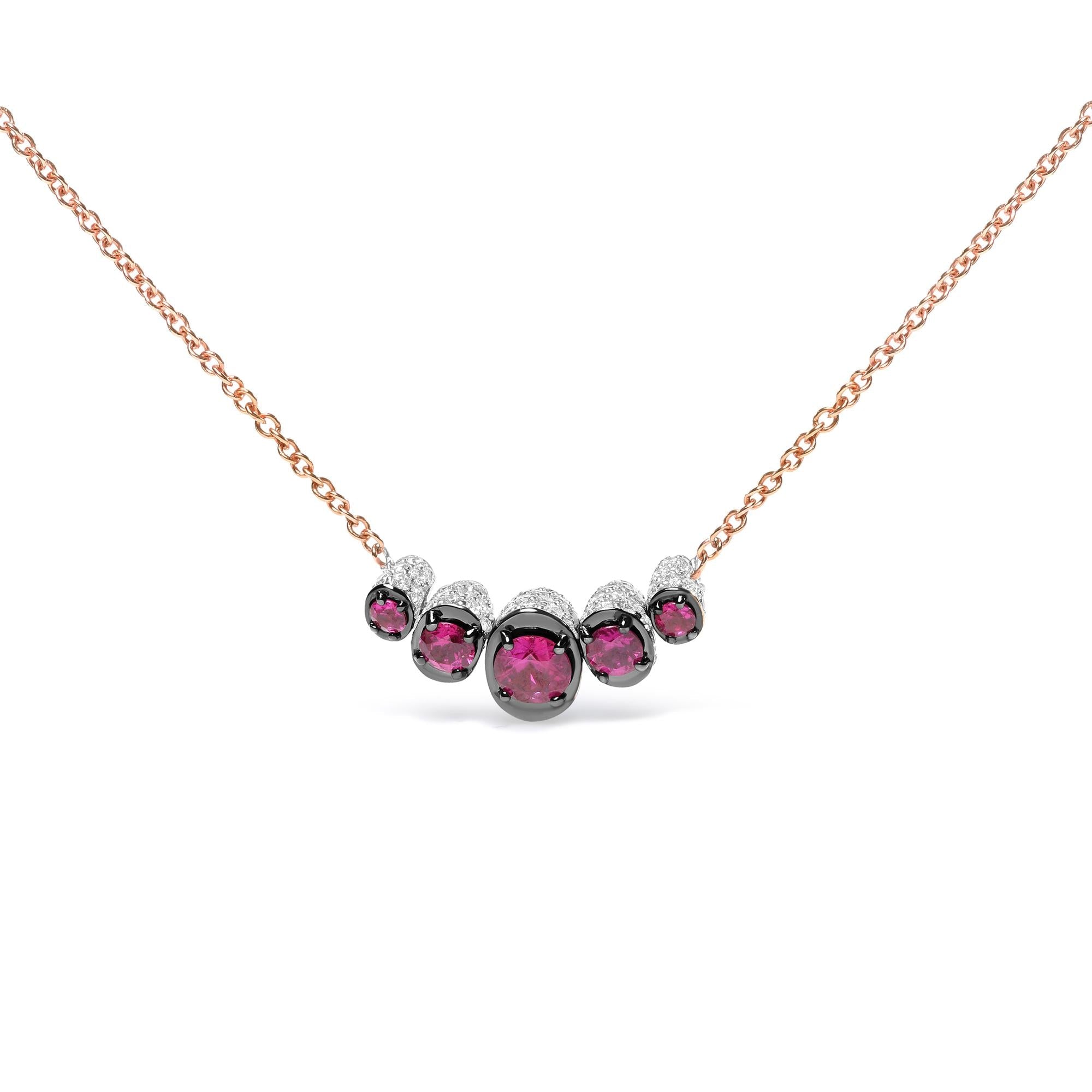 3/4 Ct. T.W. Pave Diamonds and Graduated Red Ruby Gemstone Curved Bar Choker Necklace in 18K Rose Gold, photo 1