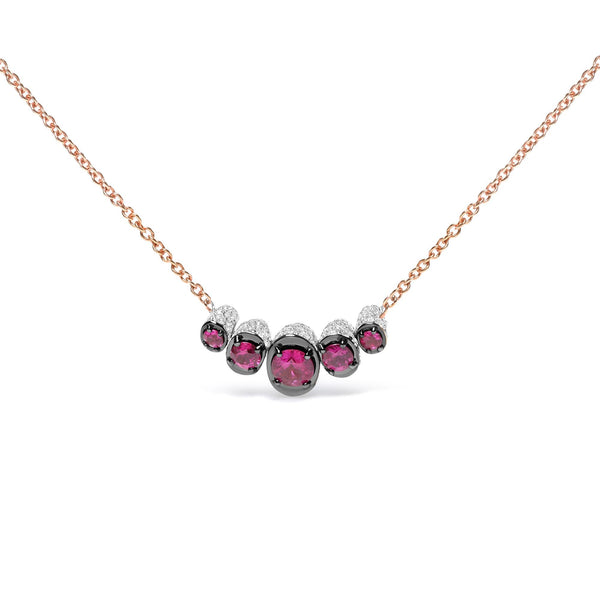 3/4 Ct. T.W. Pave Diamonds and Graduated Red Ruby Gemstone Curved Bar Choker Necklace in 18K Rose Gold, photo 1