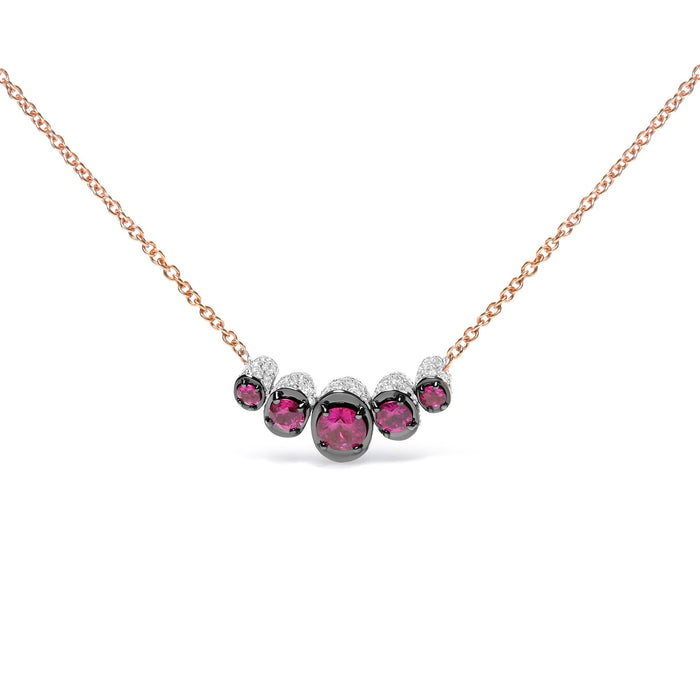 3/4 Ct. T.W. Pave Diamonds and Graduated Red Ruby Gemstone Curved Bar Choker Necklace in 18K Rose Gold, photo 1
