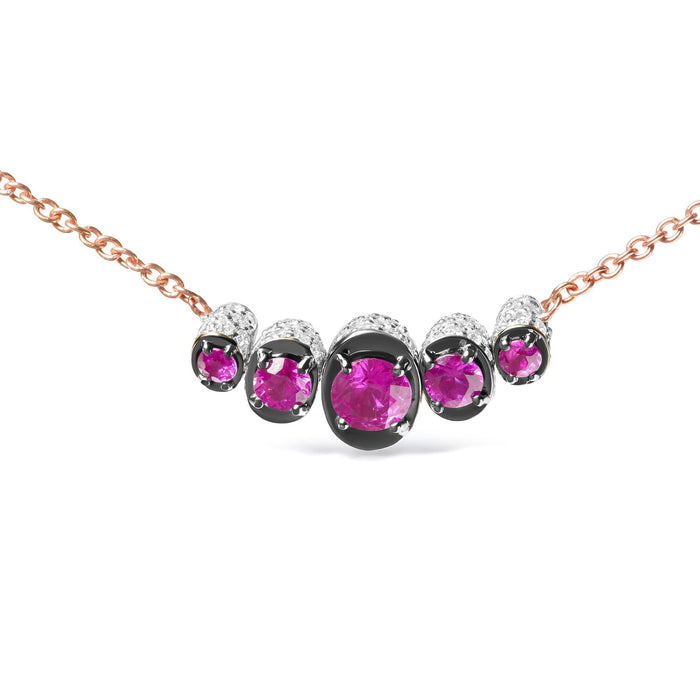 3/4 Ct. T.W. Pave Diamonds and Graduated Red Ruby Gemstone Curved Bar Choker Necklace in 18K Rose Gold, photo 2
