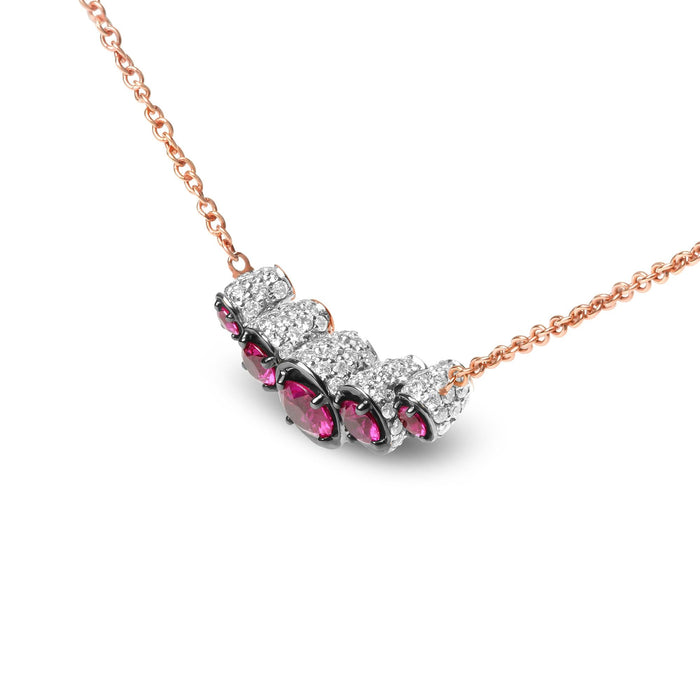 3/4 Ct. T.W. Pave Diamonds and Graduated Red Ruby Gemstone Curved Bar Choker Necklace in 18K Rose Gold, photo 5