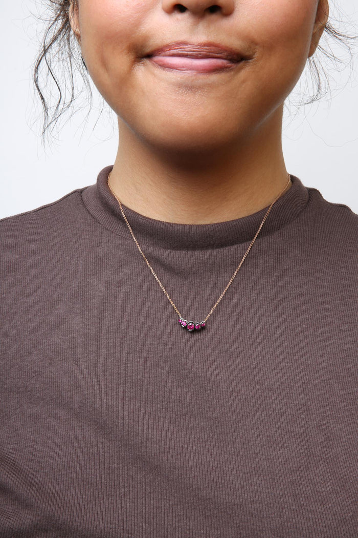 3/4 Ct. T.W. Pave Diamonds and Graduated Red Ruby Gemstone Curved Bar Choker Necklace in 18K Rose Gold, photo 3