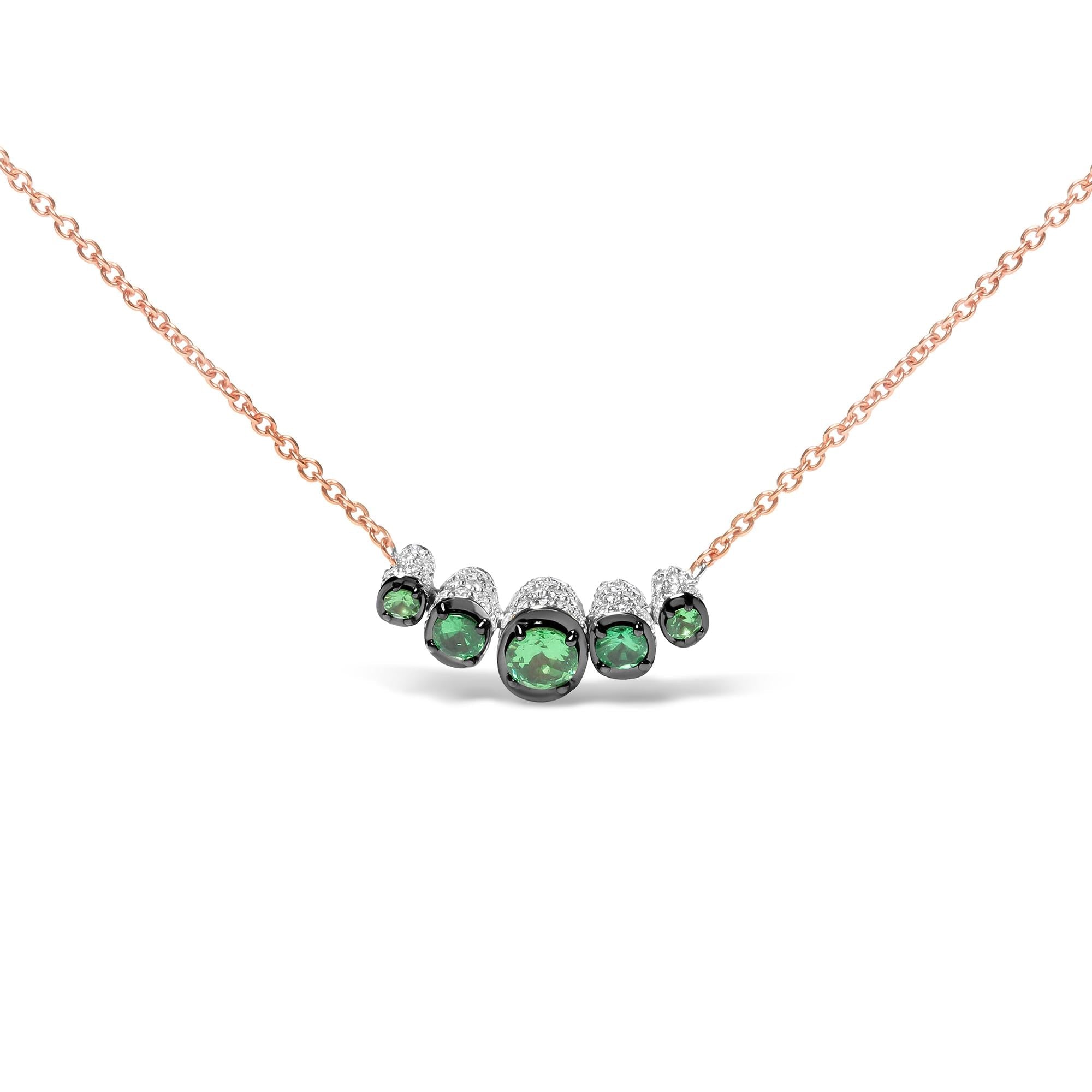 Collar gargantilla de barra curva con diamantes pavé de 3/4 ct. p.t. y tsavorita verde graduada en oro rosa de 18K, foto 1
