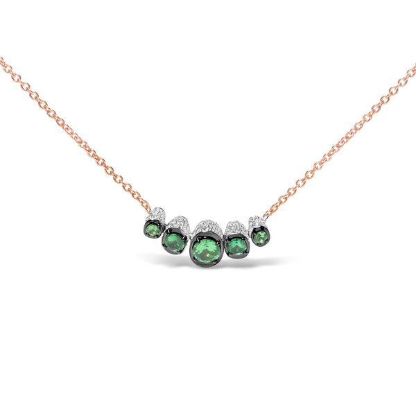 3/4 Ct. T.W. Pave Diamonds and Graduated Green Tsavorite Gemstone Curved Bar Choker Necklace in 18K Rose Gold, photo 1