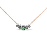 3/4 Ct. T.W. Pave Diamonds and Graduated Green Tsavorite Gemstone Curved Bar Choker Necklace in 18K Rose Gold