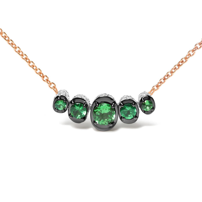 Collar gargantilla de barra curva con diamantes pavé de 3/4 ct. p.t. y tsavorita verde graduada en oro rosa de 18K, foto 2