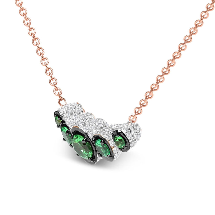 Collar gargantilla de barra curva con diamantes pavé de 3/4 ct. p.t. y tsavorita verde graduada en oro rosa de 18K, foto 5