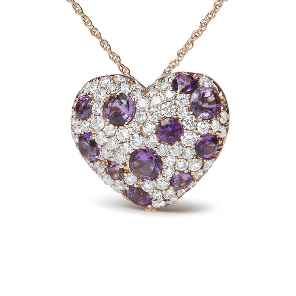 3/4 Ct. T.W. Diamond and Purple Amethyst Cluster Heart Shape Pendant Necklace in 18K Rose Gold, photo 1