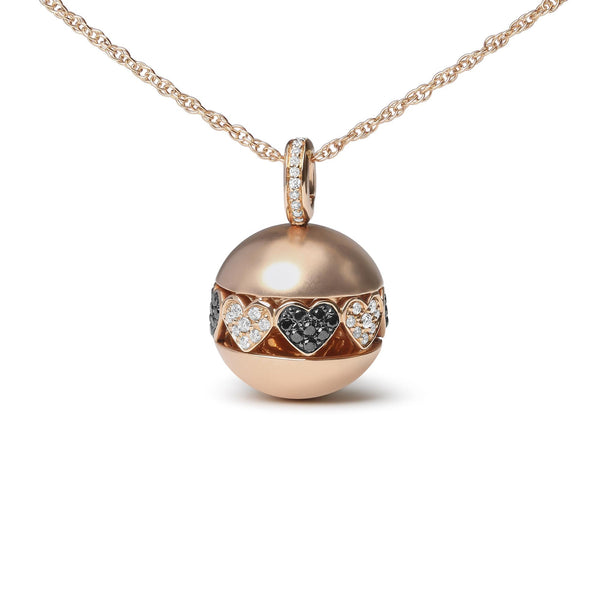 3/8 Ct. T.W. Black and White Diamond Ball with Filigree Heart and Cluster Design Pendant Necklace in 18K Rose Gold, photo 1