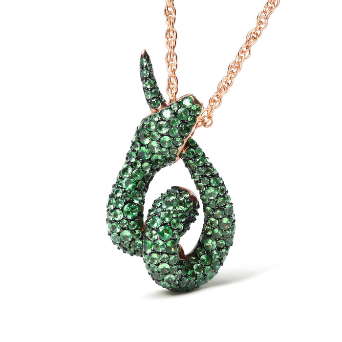 Collar con colgante de serpiente en espiral con racimo de tsavorita verde redonda (calidad Aaa+) en oro rosa de 18K, 18 pulg., foto 1