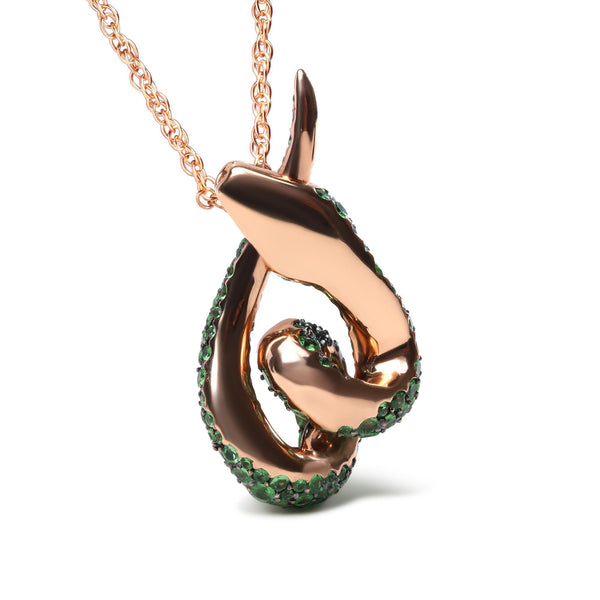 Round Green Tsavorite Gemstone Cluster Spiral Snake Design Pendant Necklace (Aaa+ Quality) in 18K Rose Gold, photo 2