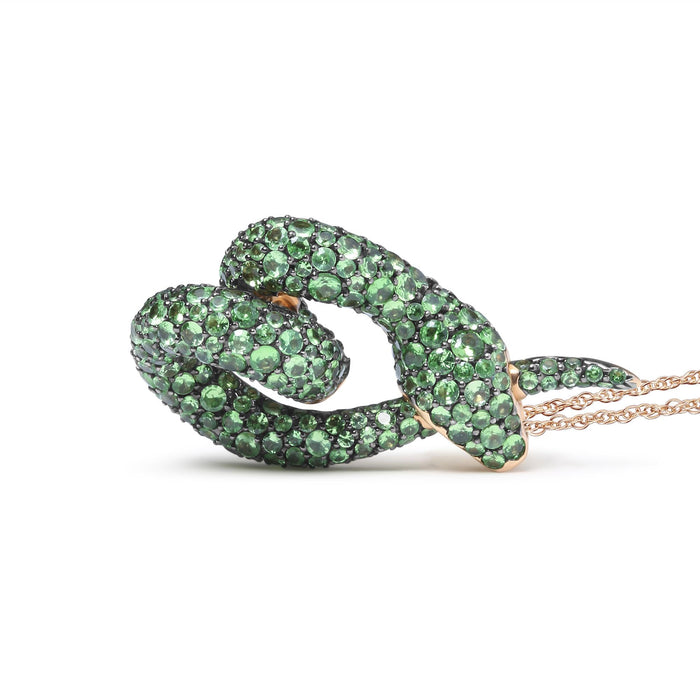 Collar con colgante de serpiente en espiral con racimo de tsavorita verde redonda (calidad Aaa+) en oro rosa de 18K, 18 pulg., foto 5