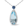 Collar con colgante de lágrima con diamantes de 3/8 ct. p.t., topacio azul cielo y zafiro azul en oro blanco de 18K, foto 2