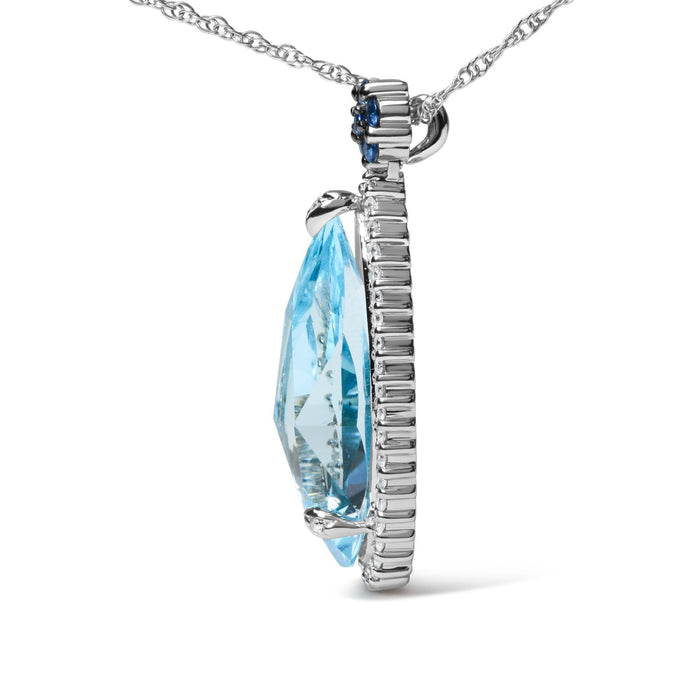 Collar con colgante de lágrima con diamantes de 3/8 ct. p.t., topacio azul cielo y zafiro azul en oro blanco de 18K, foto 4