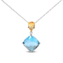 Diamond Accent and Yellow Citrine and Sky Blue Topaz Gemstone Dangle Drop Pendant Necklace in 18K White and Yellow Gold, photo 1