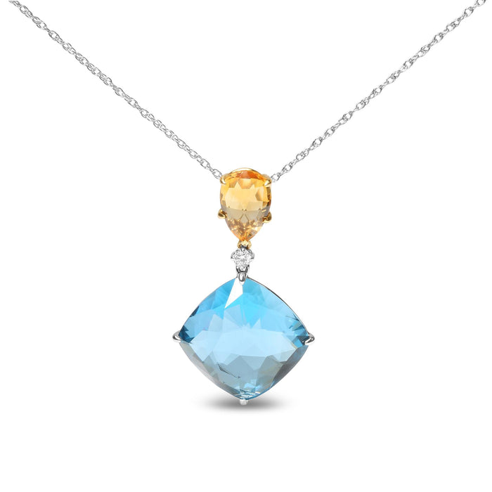 Diamond Accent and Yellow Citrine and Sky Blue Topaz Gemstone Dangle Drop Pendant Necklace in 18K White and Yellow Gold, photo 1