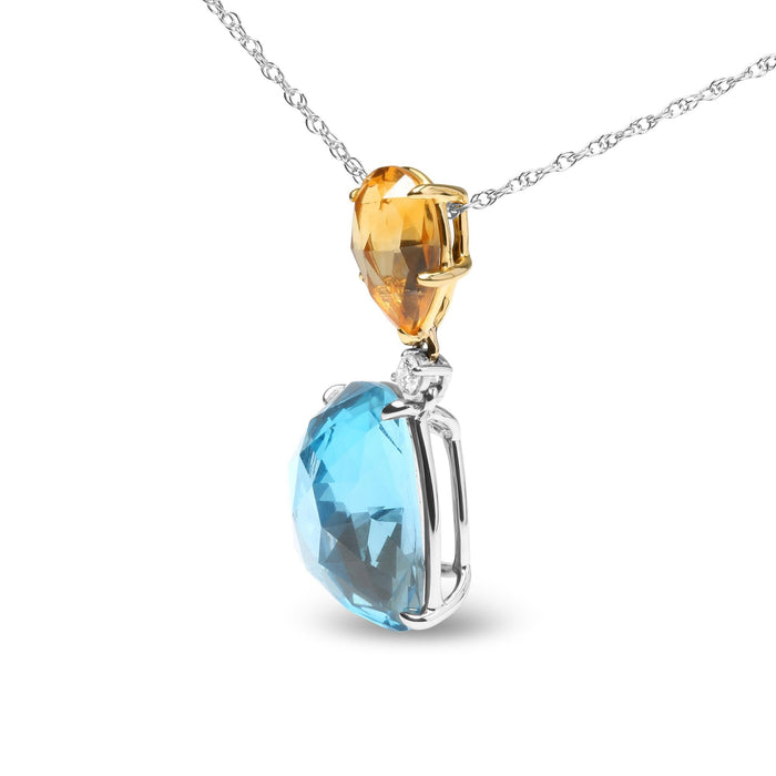 Diamond Accent and Yellow Citrine and Sky Blue Topaz Gemstone Dangle Drop Pendant Necklace in 18K White and Yellow Gold, photo 4