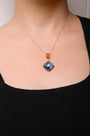 Diamond Accent and Yellow Citrine and Sky Blue Topaz Gemstone Dangle Drop Pendant Necklace in 18K White and Yellow Gold, photo 3