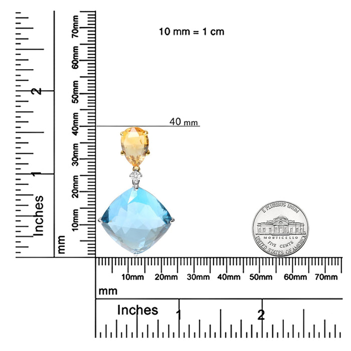 Diamond Accent and Yellow Citrine and Sky Blue Topaz Gemstone Dangle Drop Pendant Necklace in 18K White and Yellow Gold, photo 5